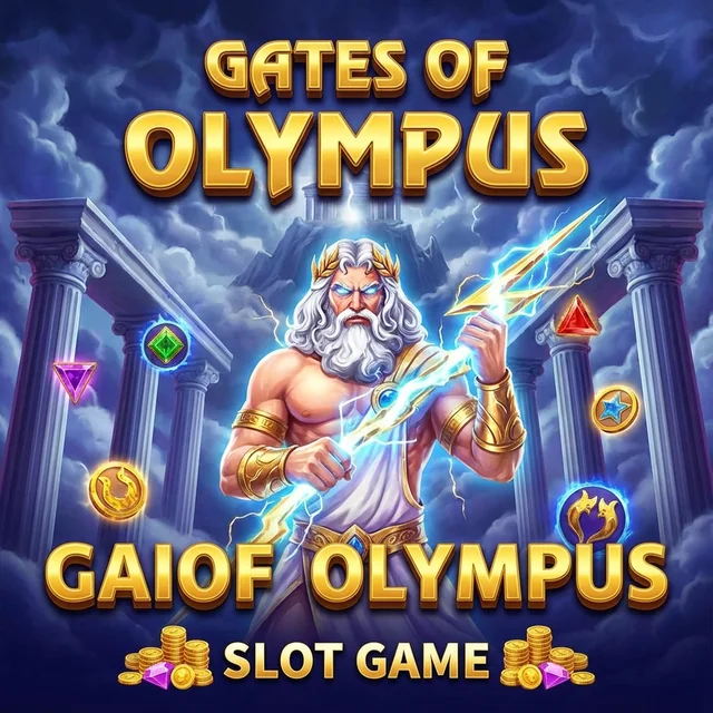 Gates of Olympus slot poster with Zeus, by Pragmatic Play